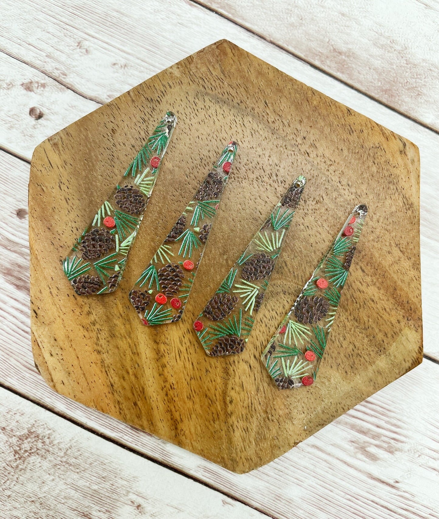 Patterned Winter Pinecone Print Acrylic Skinny Dangle Earring Blanks, DIY Jewelry Making