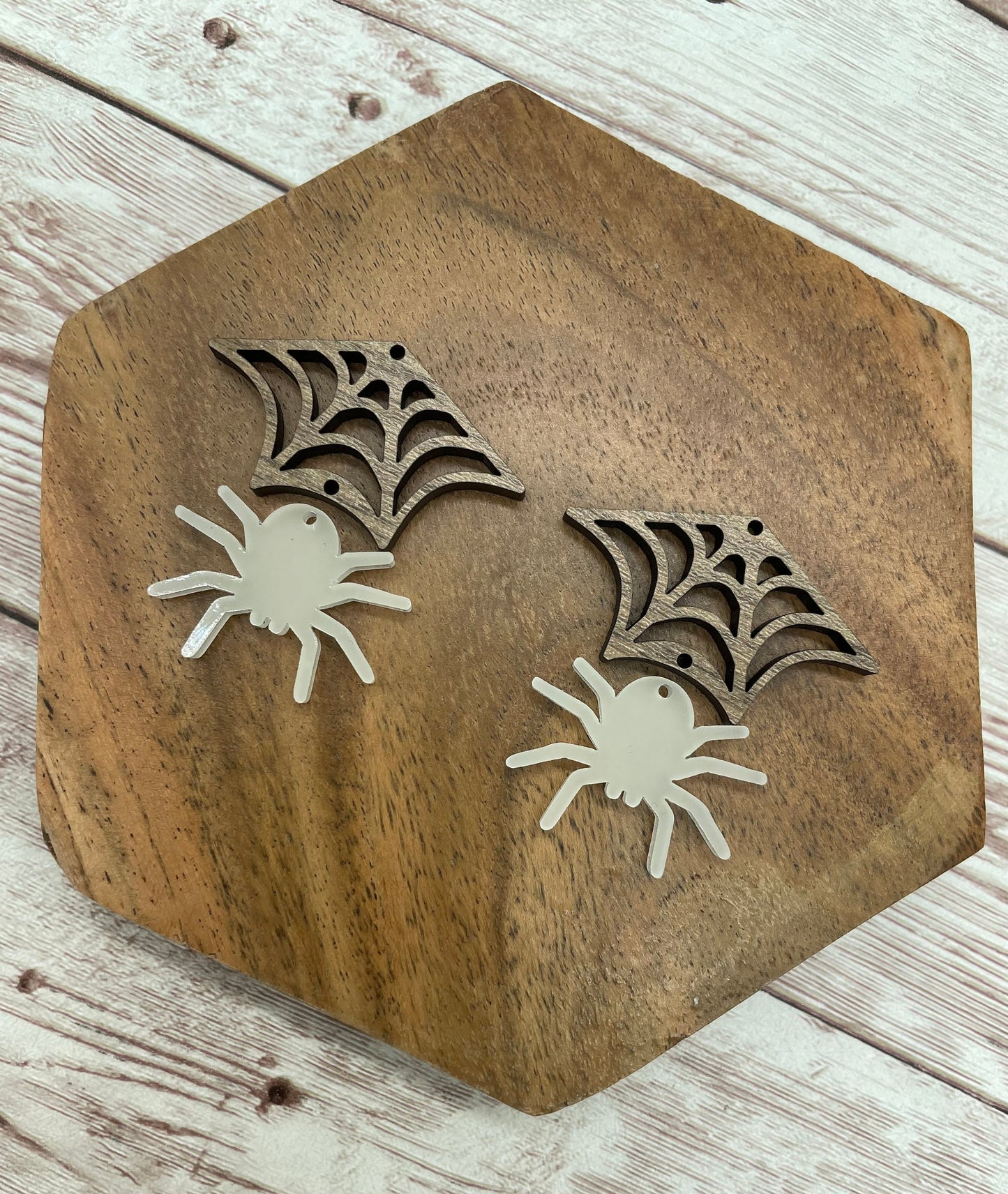 Glow in the Dark Spider Acrylic and Wood Web Earring Blank Set, DIY Jewelry Making