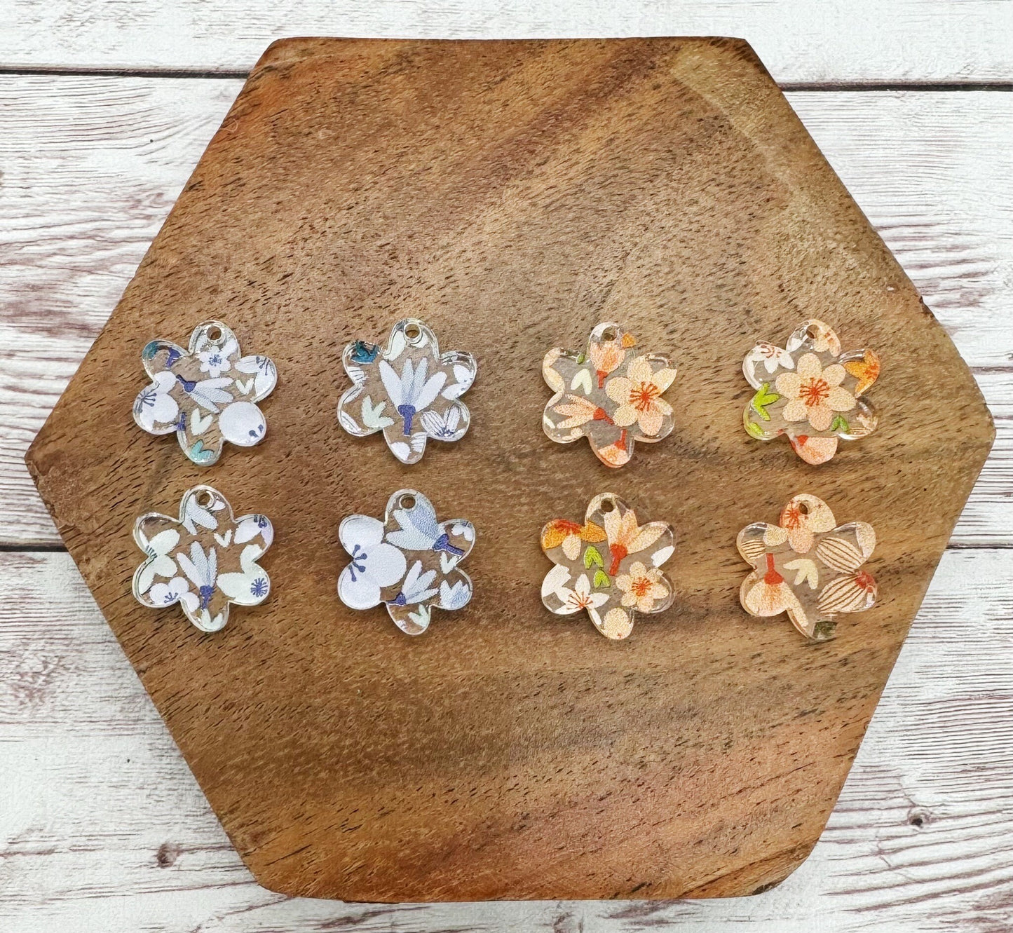 Set of 4 Pair Purple and Orange Floral Print Mini Flower Dangle Earring Blanks, DIY Jewelry Making