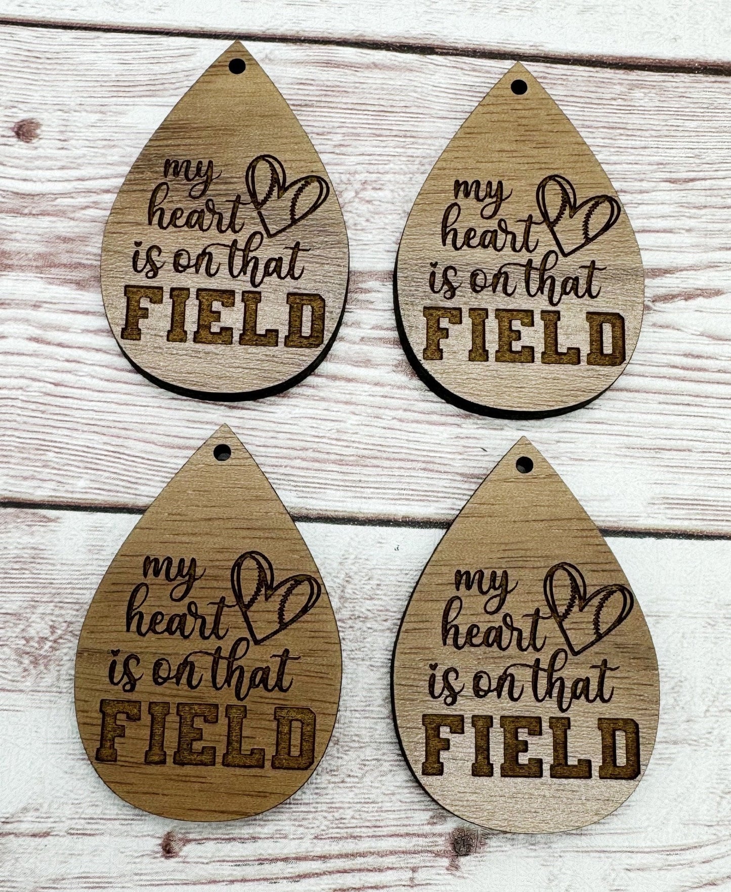 Wood Engraved My Heart is on that Field Baseball Softball Earring Blanks, Finished Walnut Blank, DIY Jewelry Making