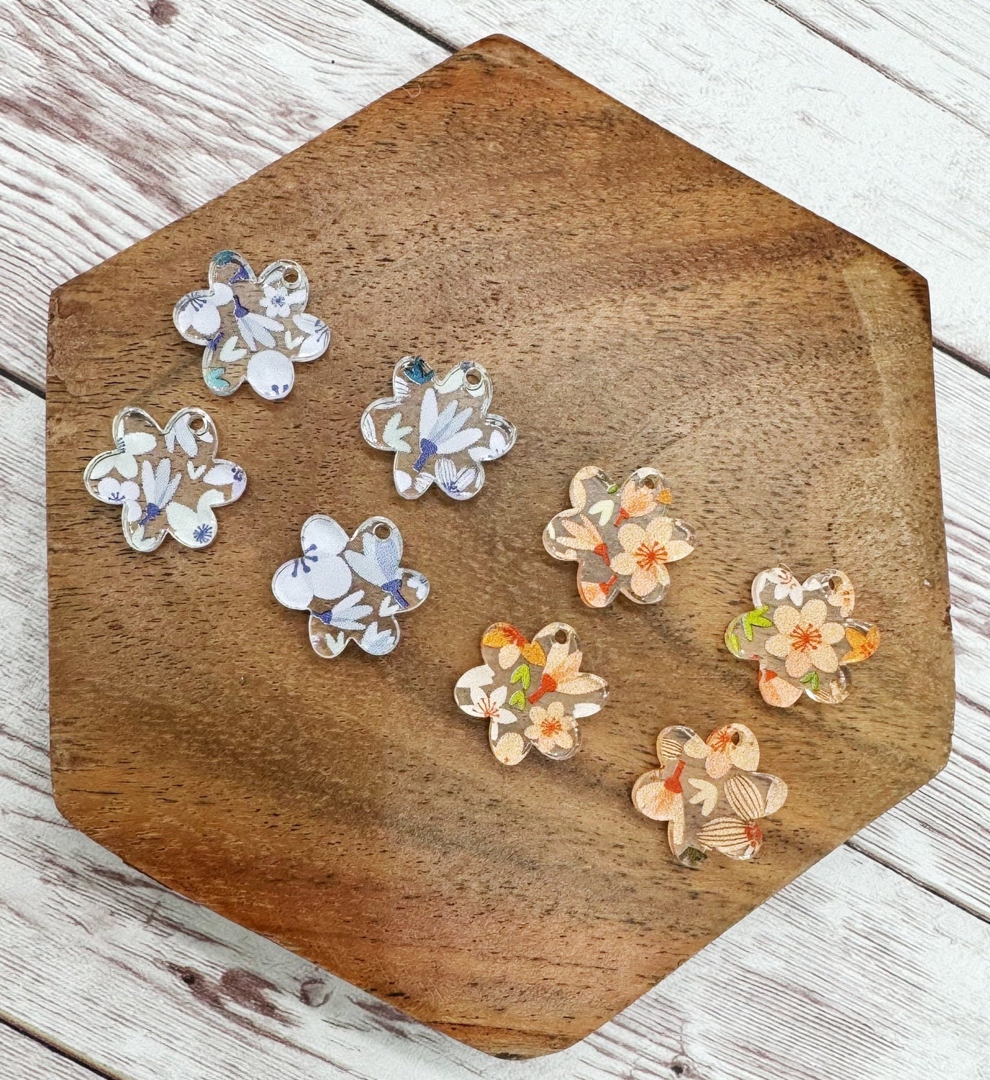 Set of 4 Pair Purple and Orange Floral Print Mini Flower Dangle Earring Blanks, DIY Jewelry Making
