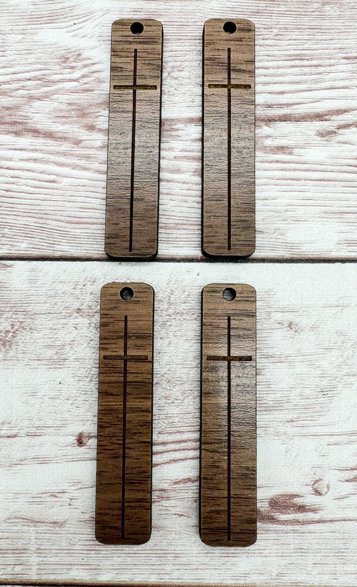 Wood Bar Engraved Long Cross Earring Blanks, Finished Walnut Blank, DIY Jewelry Making