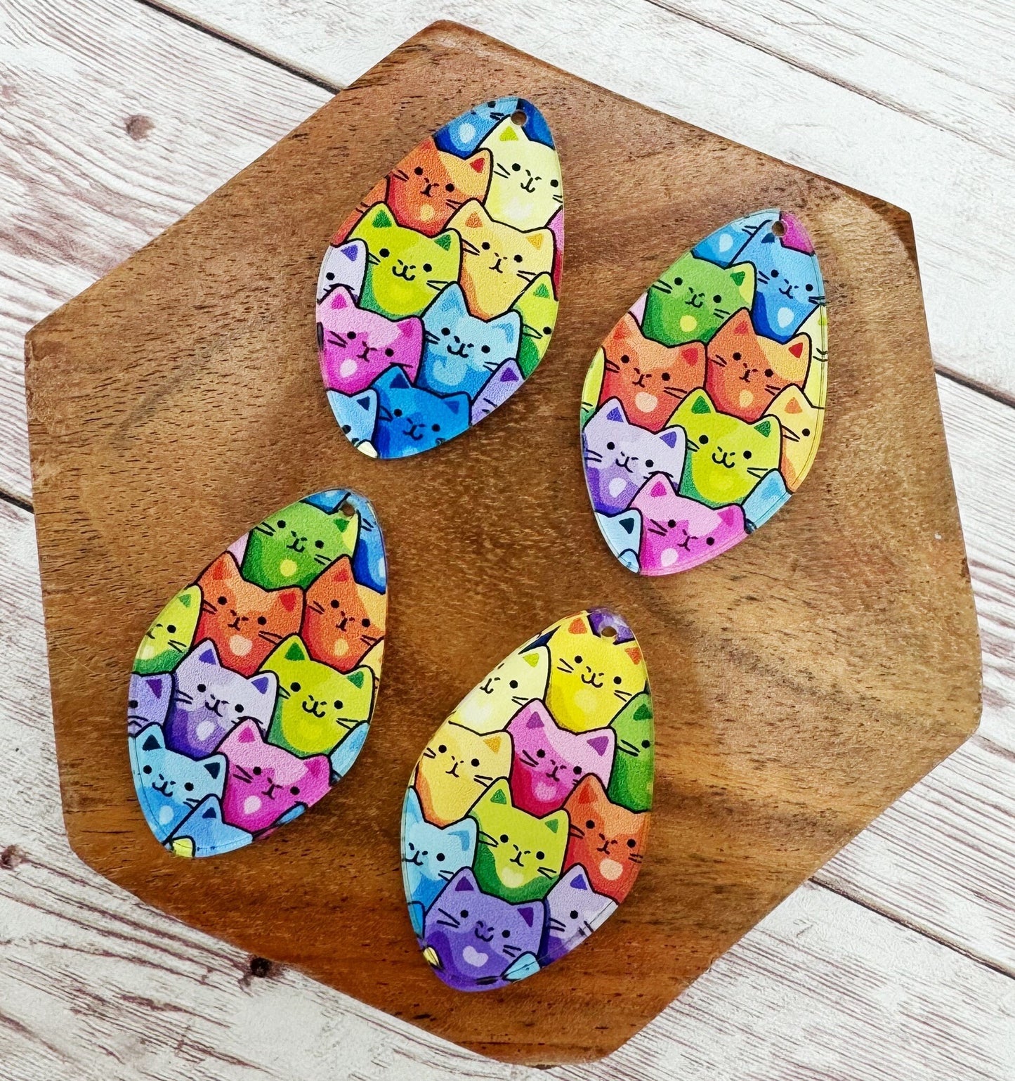 Colorful Cat Print Acrylic Earring Blanks, DIY Jewelry Making