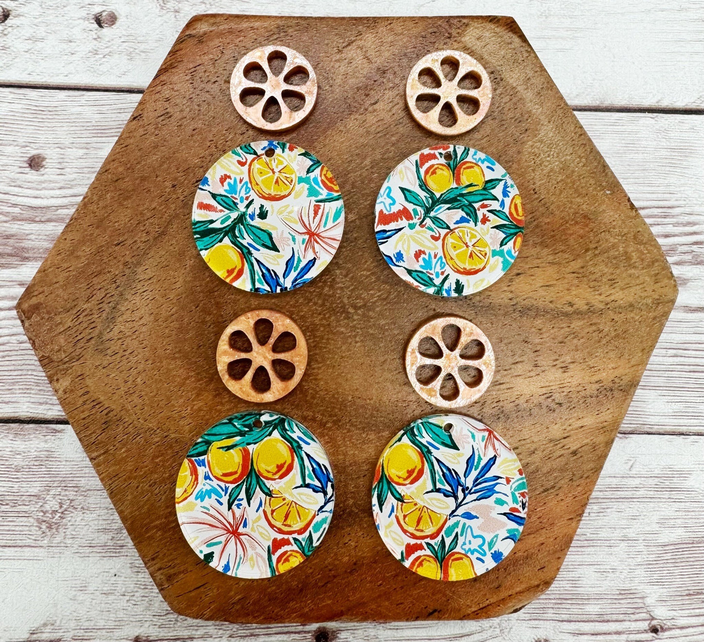 Orange Print Acrylic and Orange Connector Set Earring Blanks, DIY Jewelry Making
