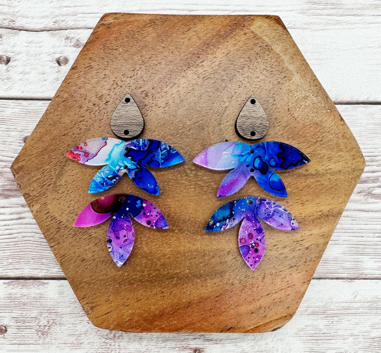 Tropical Ink Print Acrylic Leaf Set With Wood Connector Earring Blanks, DIY Jewelry Making