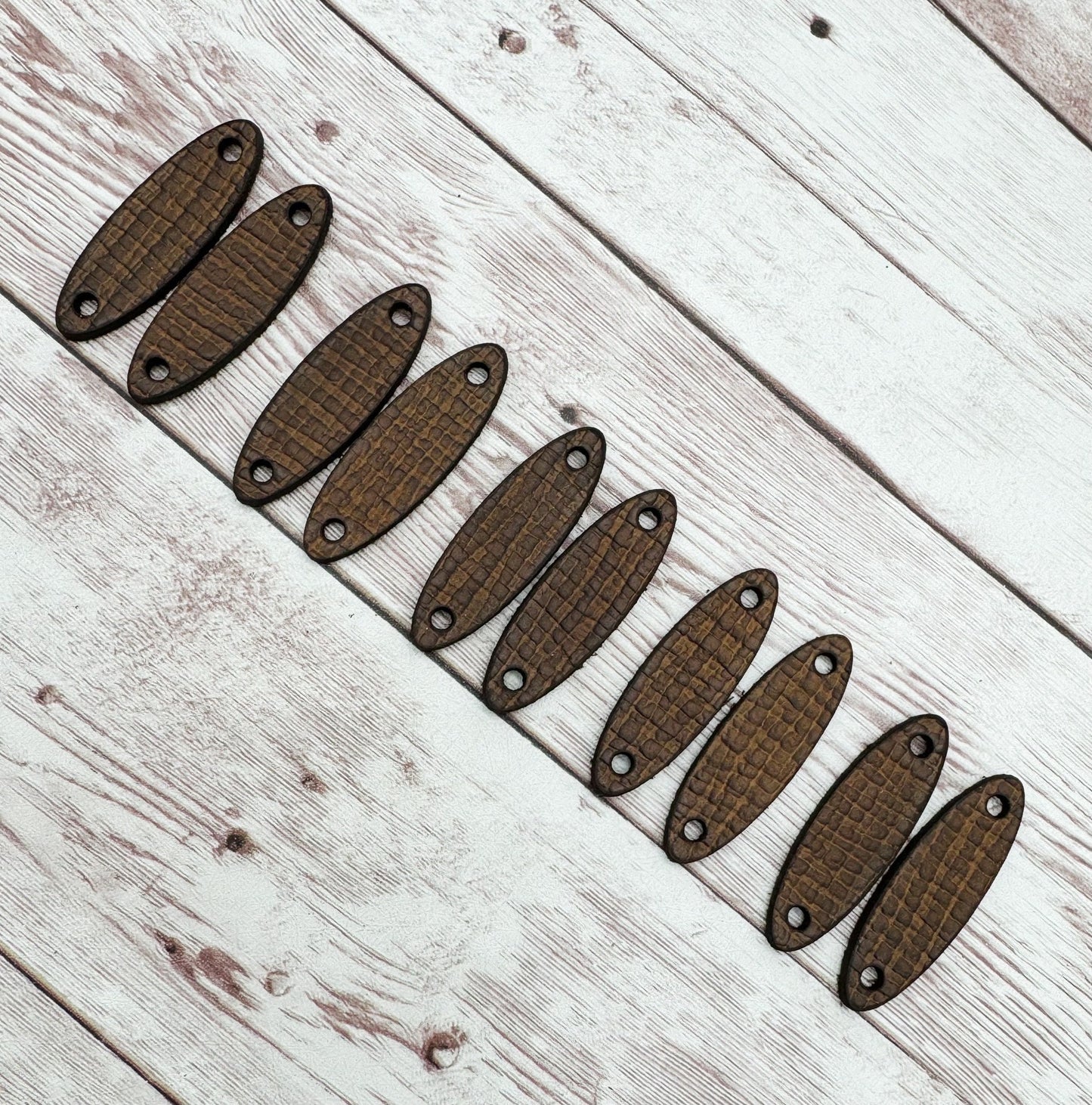 Textured Brown Vegetable Tanned Leather Cuffs Set of 5 Pair, Earring Connectors, DIY Jewelry Making