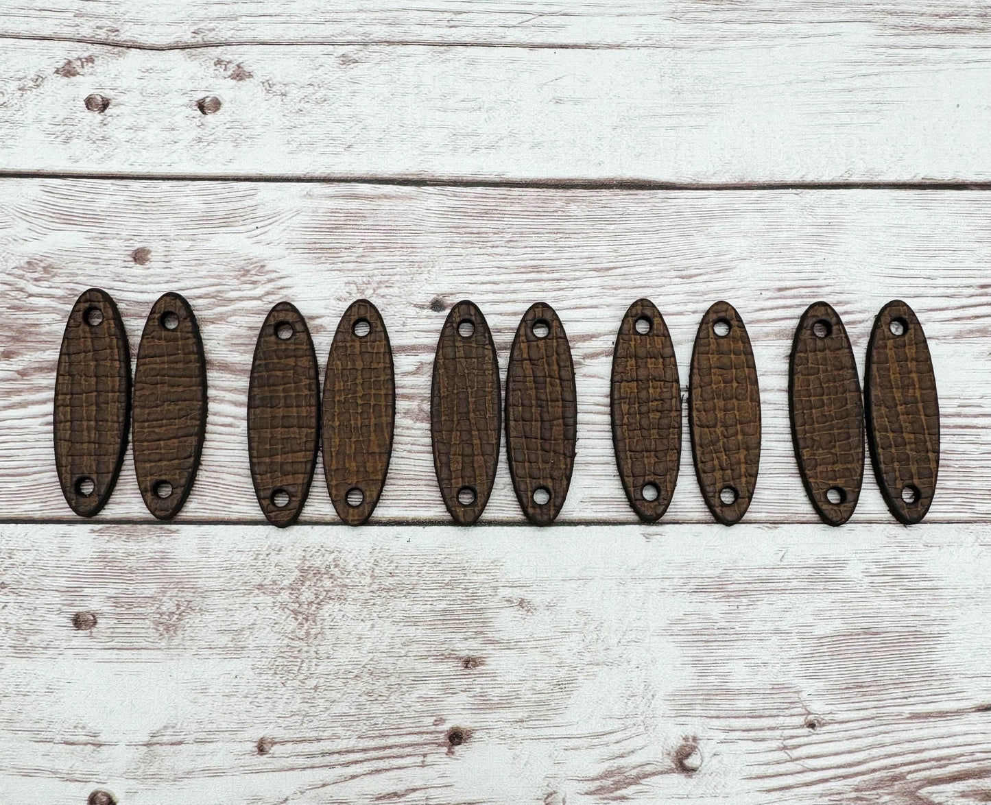 Textured Brown Vegetable Tanned Leather Cuffs Set of 5 Pair, Earring Connectors, DIY Jewelry Making