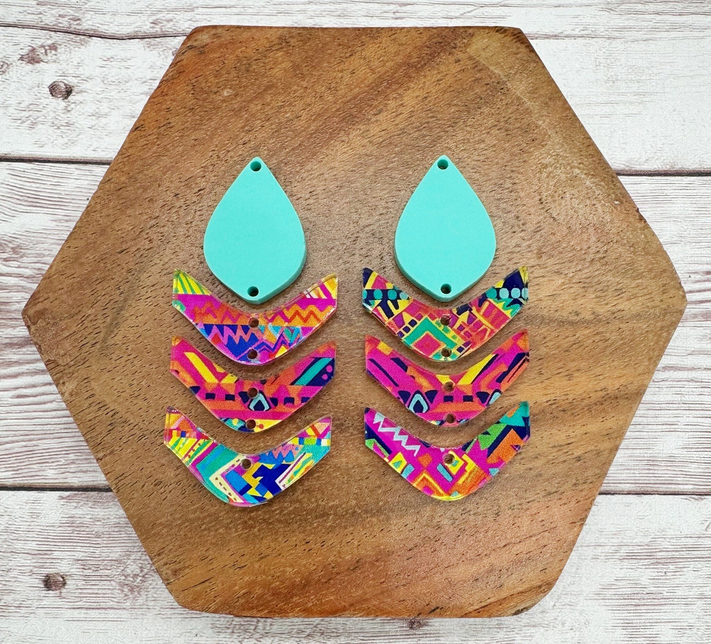 Abstract Chervron Bright Aztec Print Acrylic Earring Blanks, DIY Jewelry Making