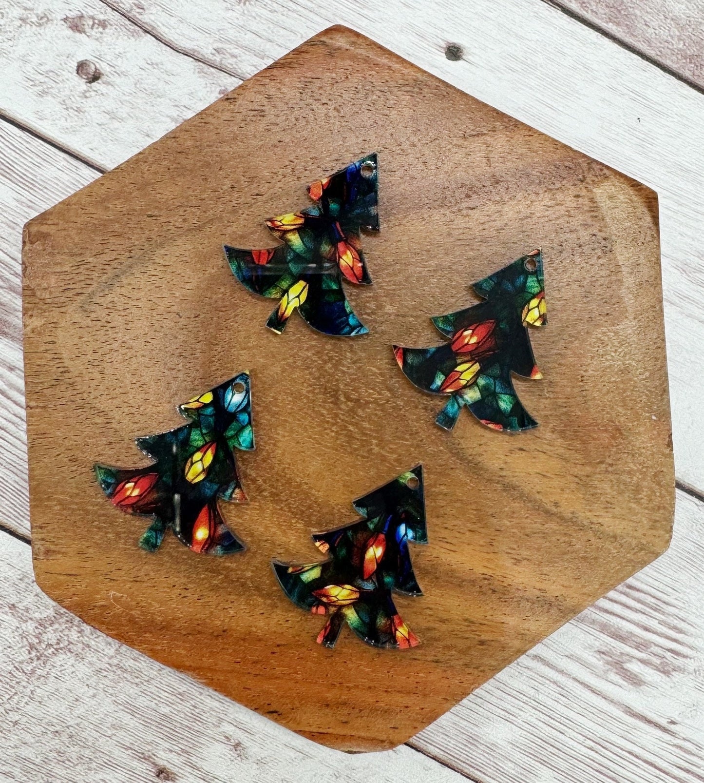 Set of 2 Pair Christmas Tree Stained Glass Christmas Lights Acrylic Earring Blanks DIY Jewelry Making