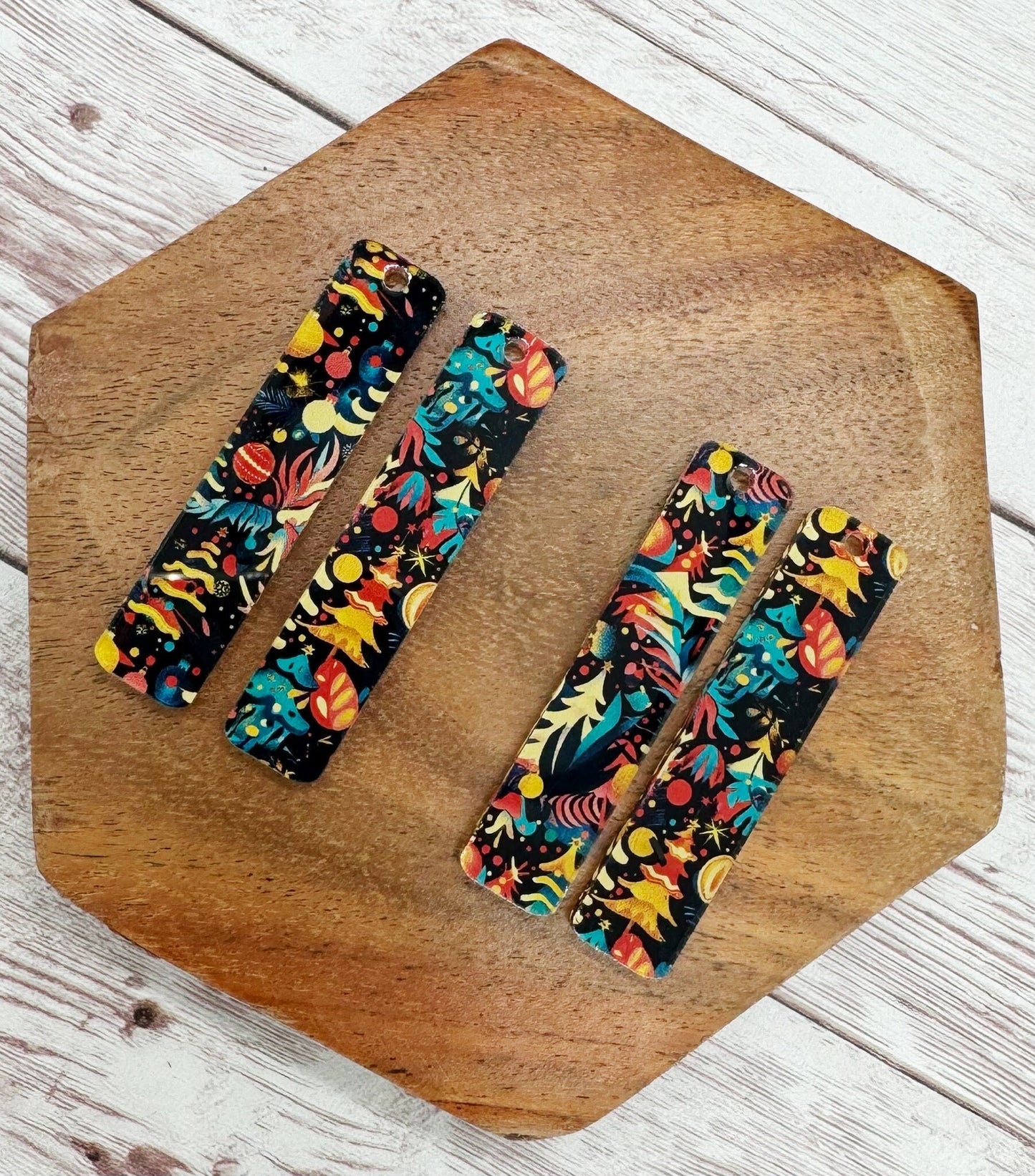 Patterned Winter Christmas Tree Print Bar Acrylic Earring Blanks, DIY Jewelry Making