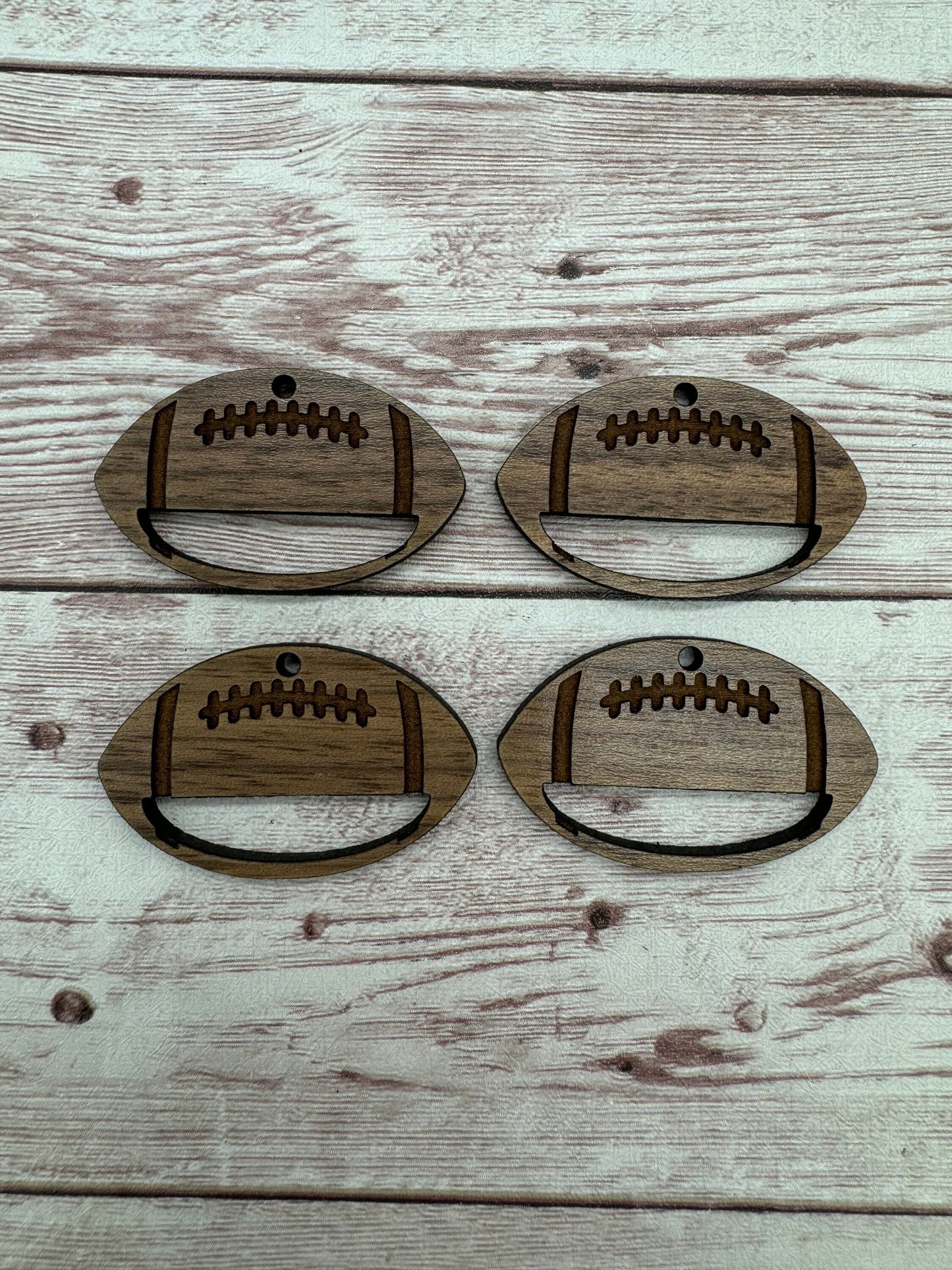 Wood Engraved Football Macrame Sports Earring Blanks, Finished Walnut Blank, DIY Jewelry Making