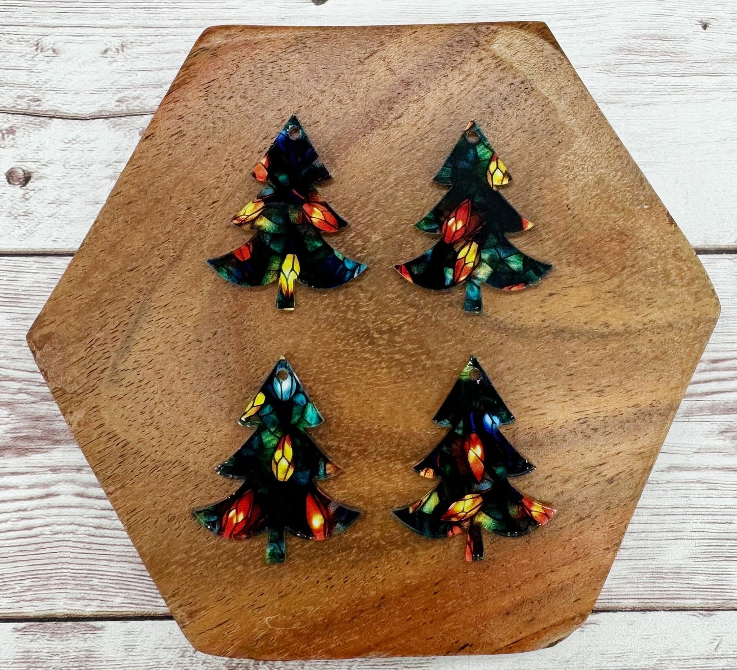 Set of 2 Pair Christmas Tree Stained Glass Christmas Lights Acrylic Earring Blanks DIY Jewelry Making