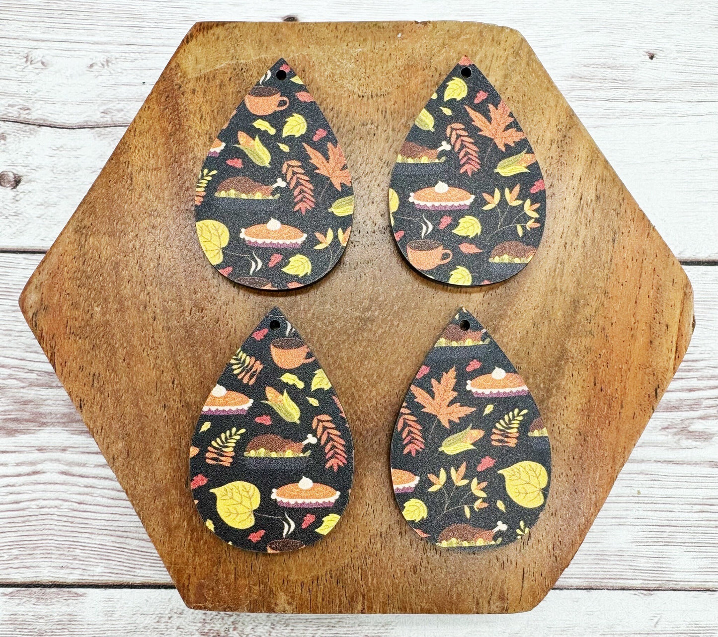 Patterned Thanksgiving Fall Print Acrylic Teardrop Earring Blanks, DIY Jewelry Making
