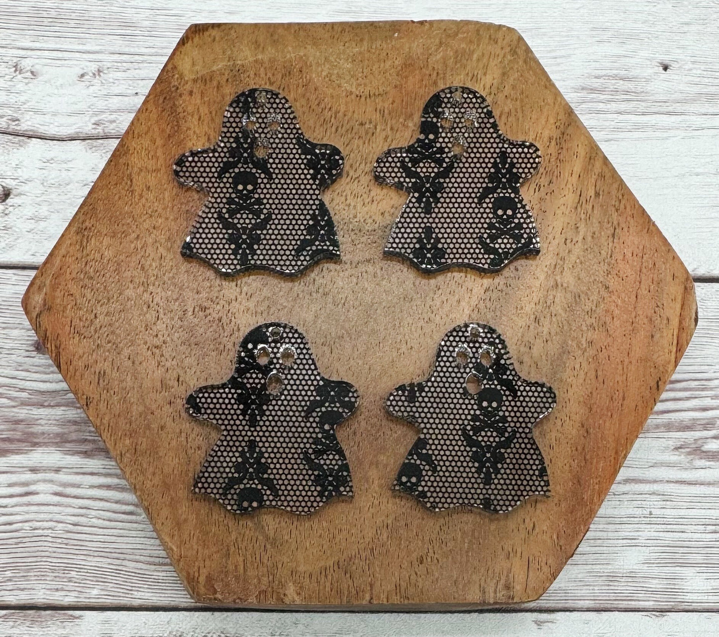 Patterned Fishnet Skull Print Ghost Shape Acrylic Earring Blanks, DIY Jewelry Making