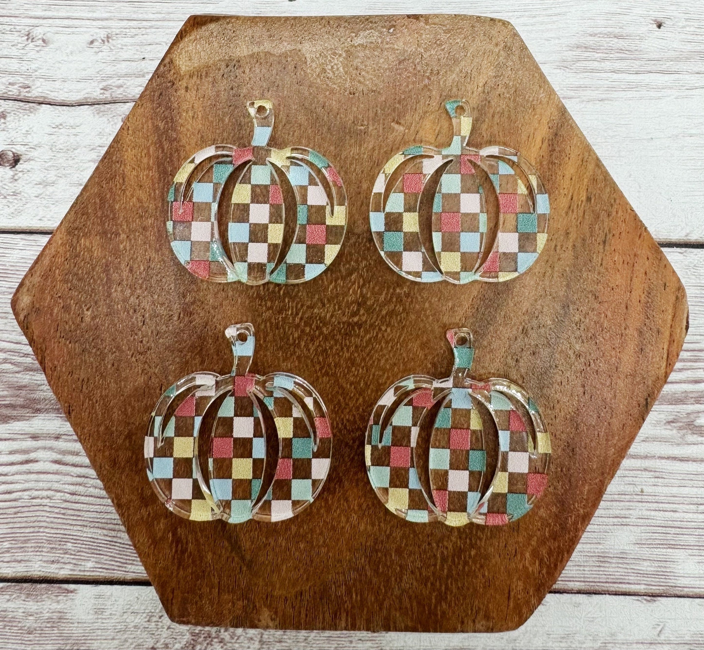 Fall Checkered Print Pumpkin Acrylic Halloween Earring Blanks, DIY Jewelry Making
