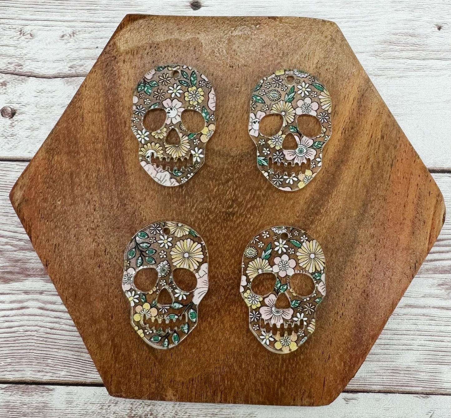 Floral Eyeball Skull Halloween Print Sugar Skull Acrylic Earring Blanks, DIY Jewelry Making
