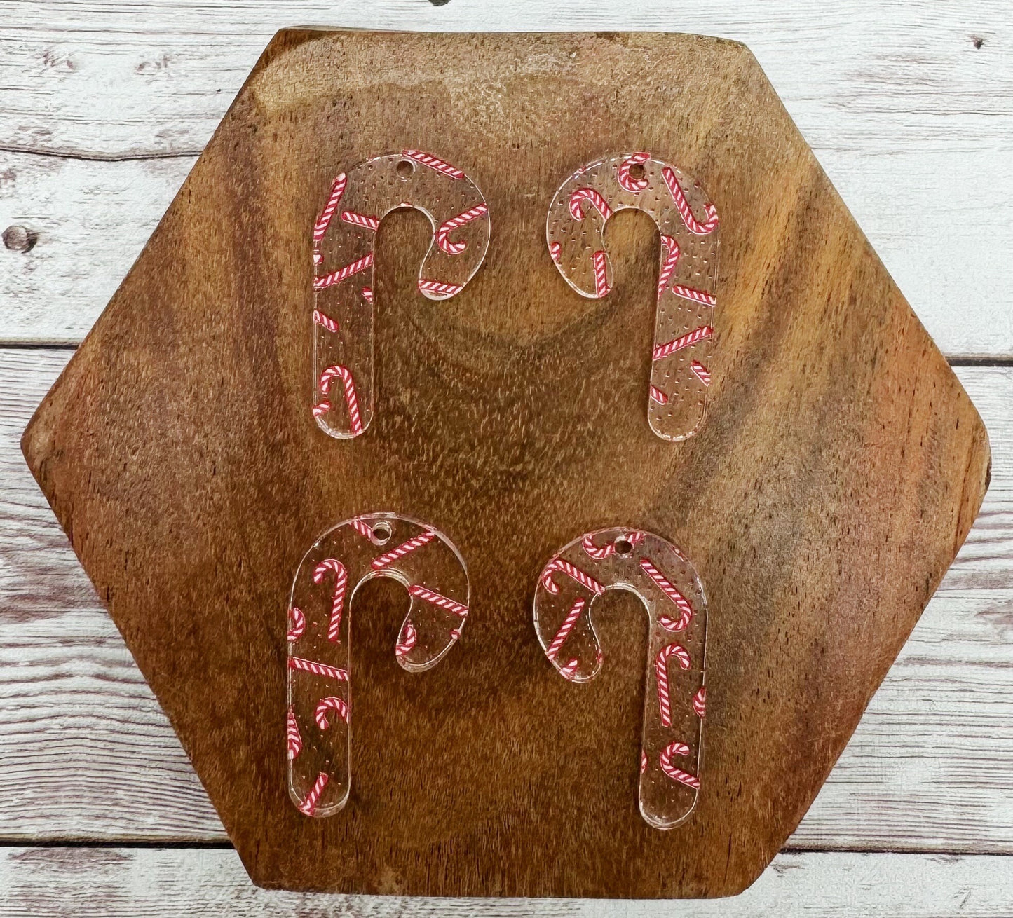 Set of 2 Pair Candy Cane Print Candy Cane Acrylic Earring Blanks DIY Jewelry Making