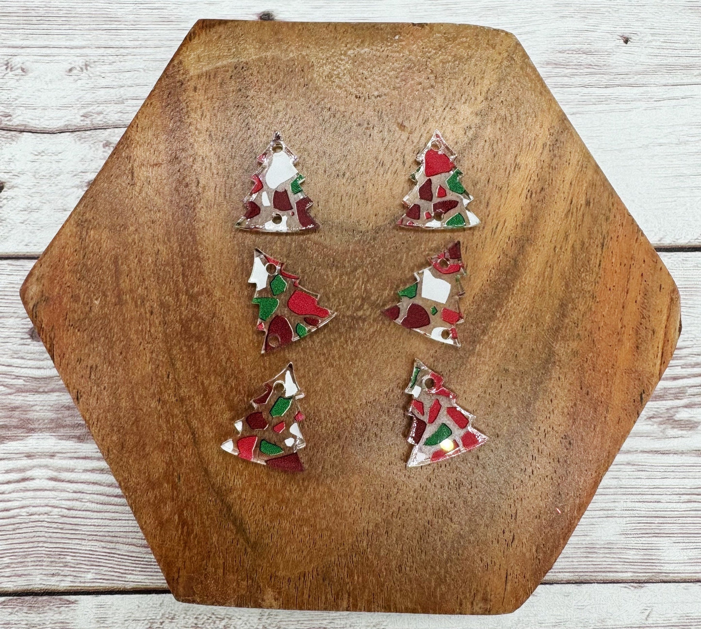 Christmas Terrazzo Print Winter Tree Trio Acrylic Earring Blanks, DIY Jewelry Making