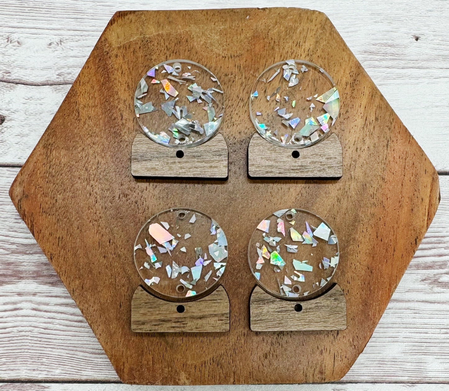 Winter Glitter Snowglobe Wood and Acrylic Set Earring Blanks, DIY Jewelry Making