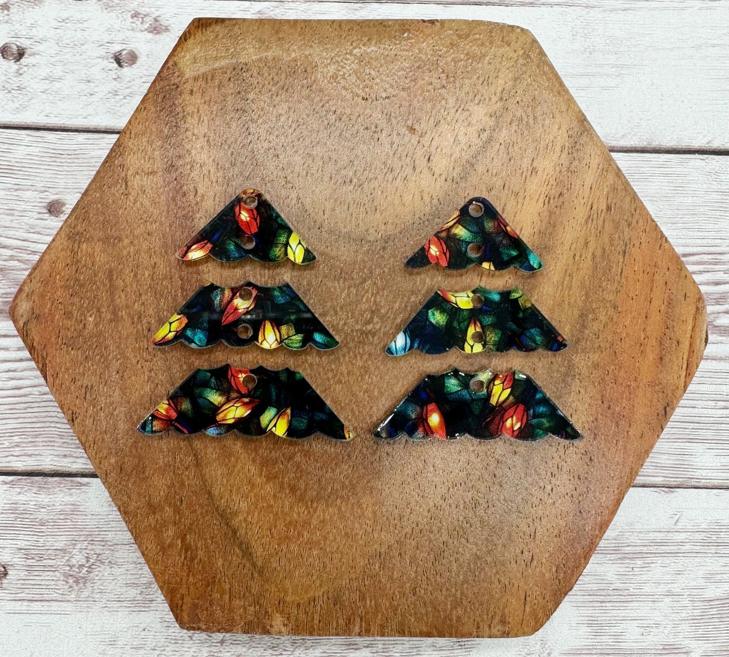 Stained Glass Christmas Light Print Tiered Christmas Tree Acrylic Earring Blanks, DIY Jewelry Making