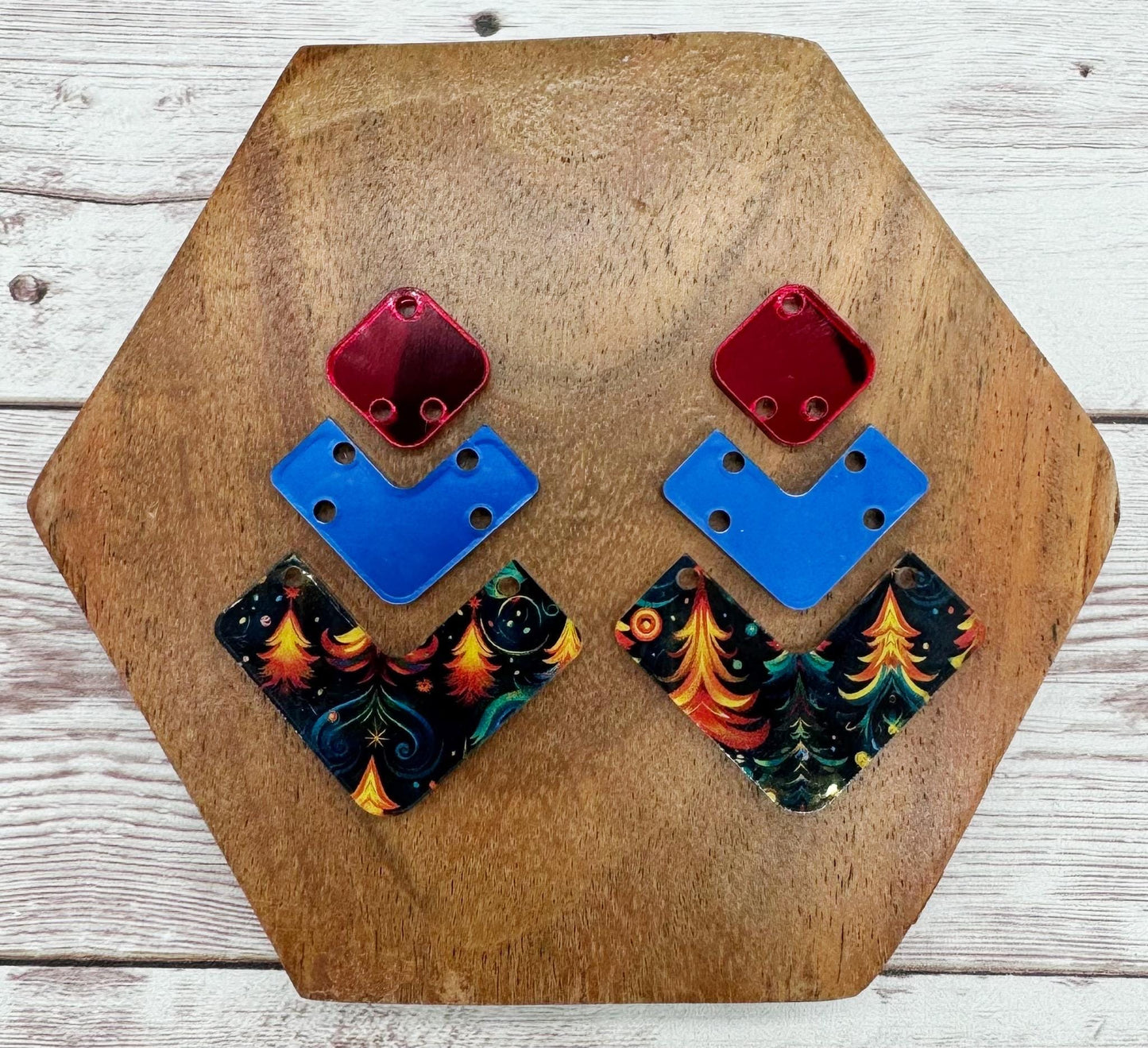 Patterned Winter Tree Print Angled Trio Acrylic Earring Blank Set, DIY Jewelry Making