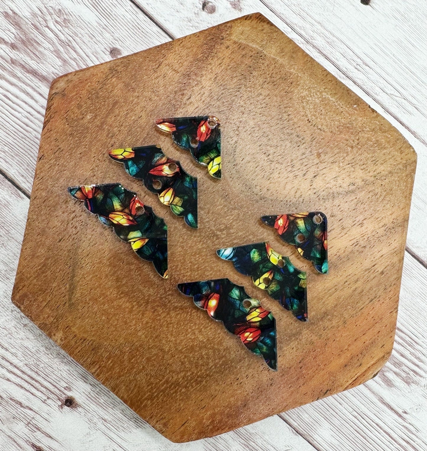 Stained Glass Christmas Light Print Tiered Christmas Tree Acrylic Earring Blanks, DIY Jewelry Making