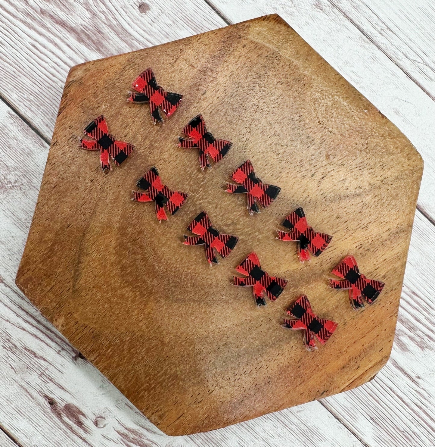 Red Buffalo Plaid Acrylic Christmas Bow Stud Earring Blanks Set of 5 Pair DIY Jewelry Making