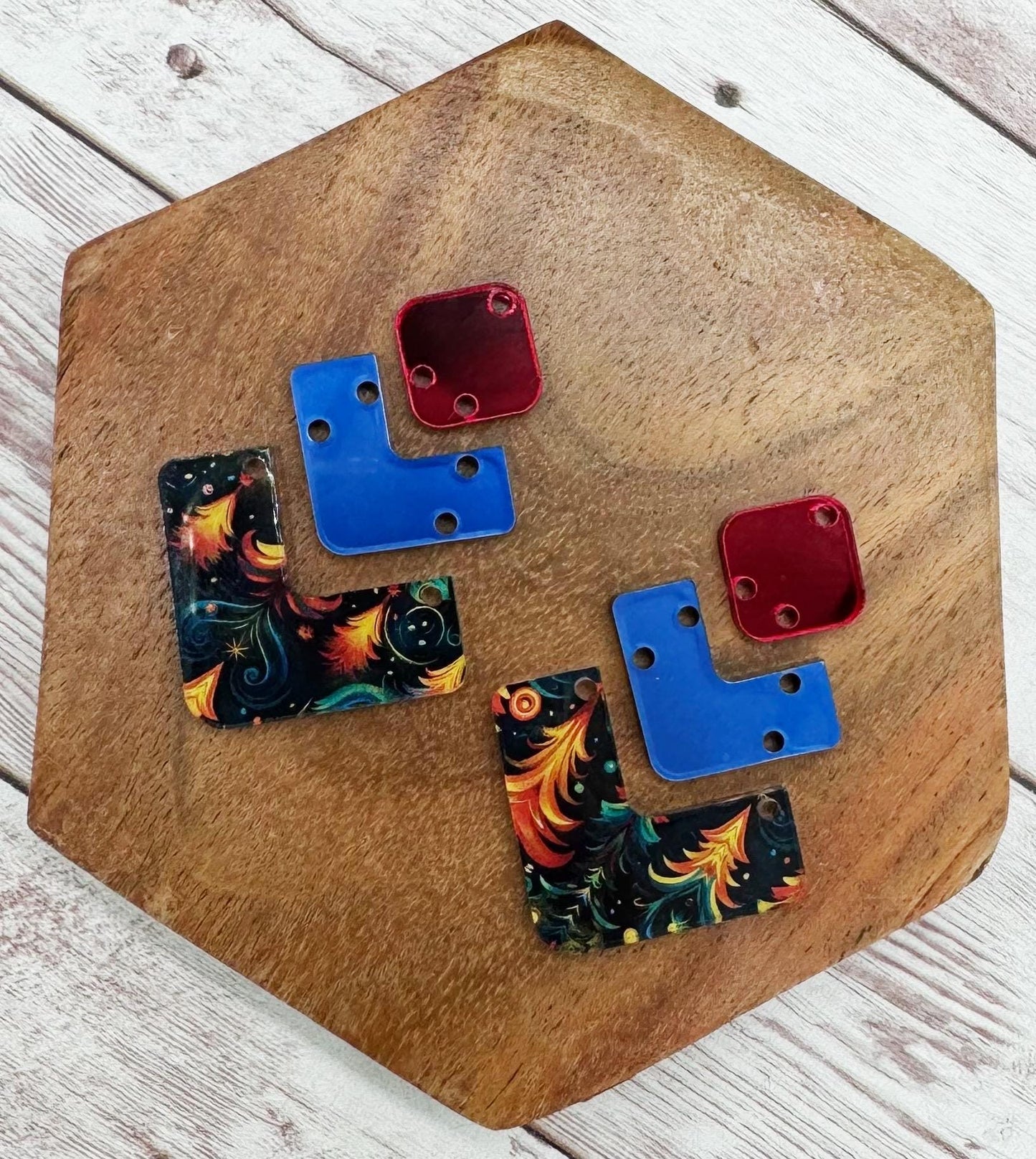 Patterned Winter Tree Print Angled Trio Acrylic Earring Blank Set, DIY Jewelry Making