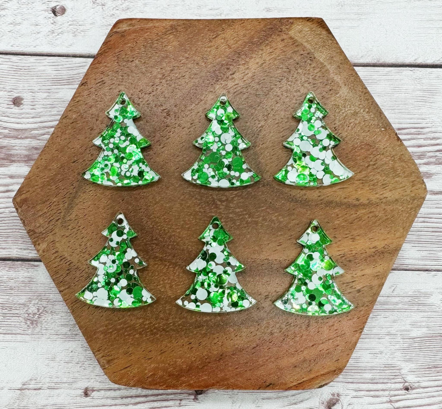 White and Green Glitter Acrylic Christmas Tree Dangle Blanks Set of 3 Pair DIY Jewelry Making