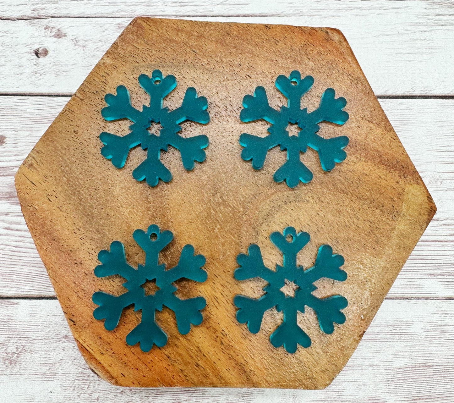 Frosted Teal Acrylic Snowflake Winter Earring Blanks, DIY Jewelry Making