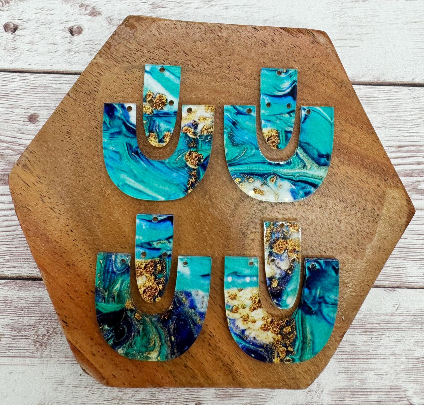 Teal Gold Swirl Print Acrylic Earring Blanks, DIY Jewelry Making