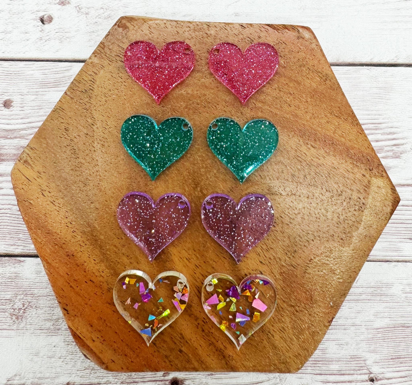 Mini Glitter Heart Acrylic Earring Blanks Set of 4 Pair DIY Jewelry Making