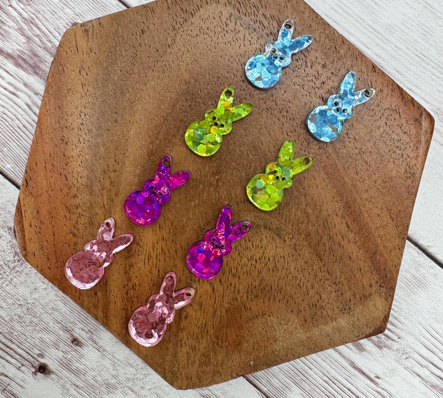 Set of 4 Pair Marshmallow Bunny Glitter Acrylic Dangle Blanks DIY Jewelry Making