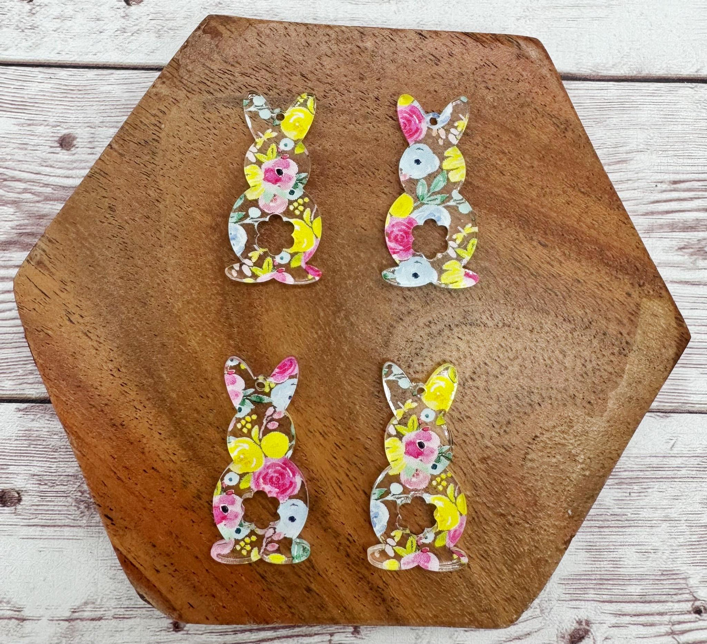 Set of 2 Pair Floral Bunny Easter Acrylic Dangle Blanks DIY Jewelry Making