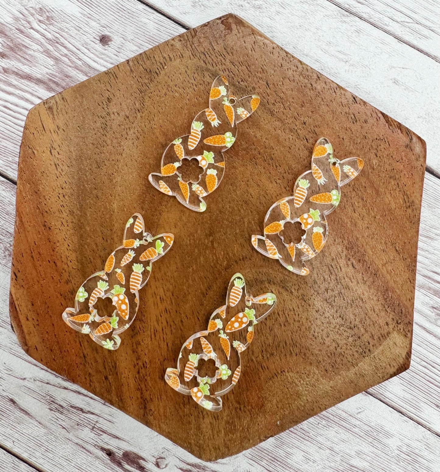 Set of 2 Pair Carrot Print Bunny Easter Acrylic Dangle Blanks DIY Jewelry Making