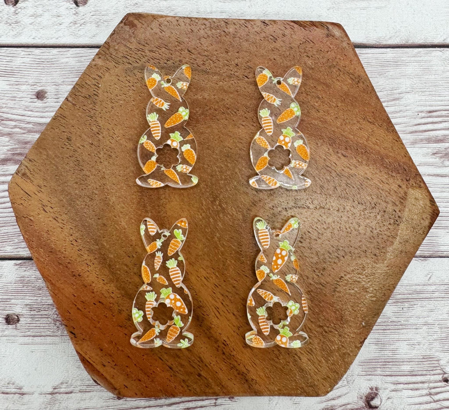 Set of 2 Pair Carrot Print Bunny Easter Acrylic Dangle Blanks DIY Jewelry Making