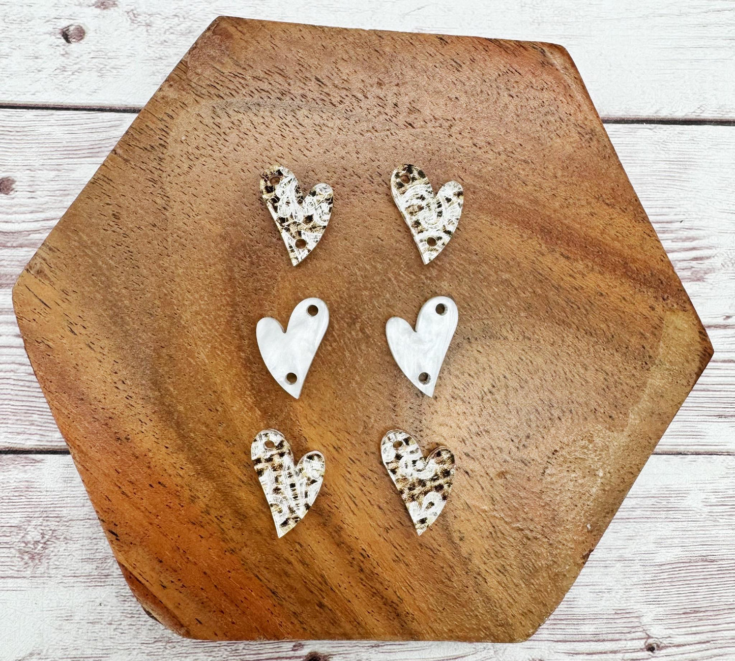 Burlap Print Dainty Acrylic Heart Valentine Trio Earring Blanks, DIY Jewelry Making