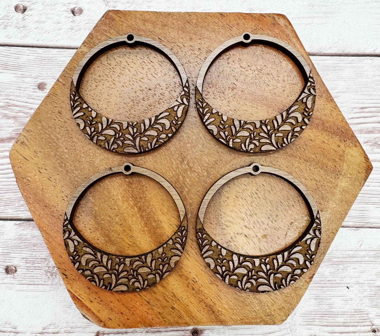 Wood Engraved Hoop Earring Blanks, Finished Walnut Blank, DIY Jewelry Making