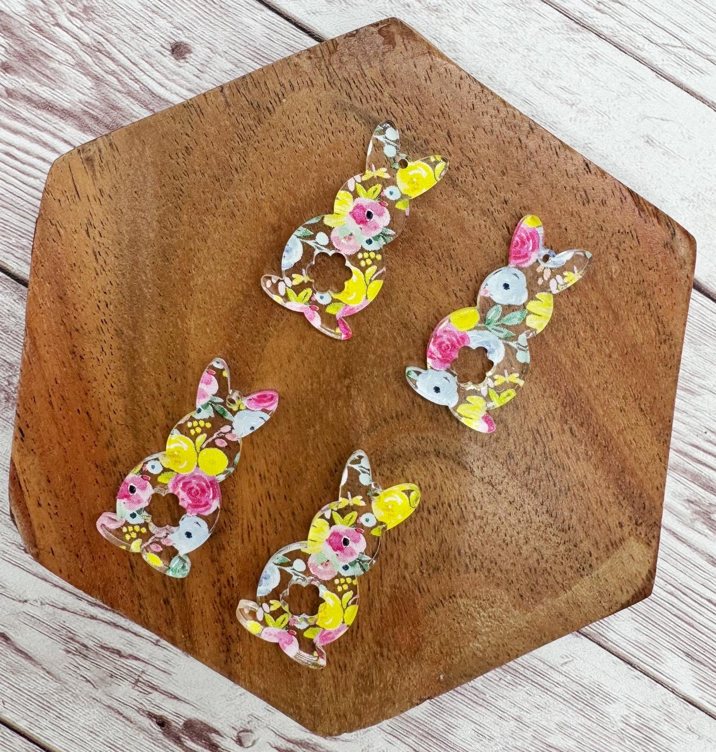 Set of 2 Pair Floral Bunny Easter Acrylic Dangle Blanks DIY Jewelry Making