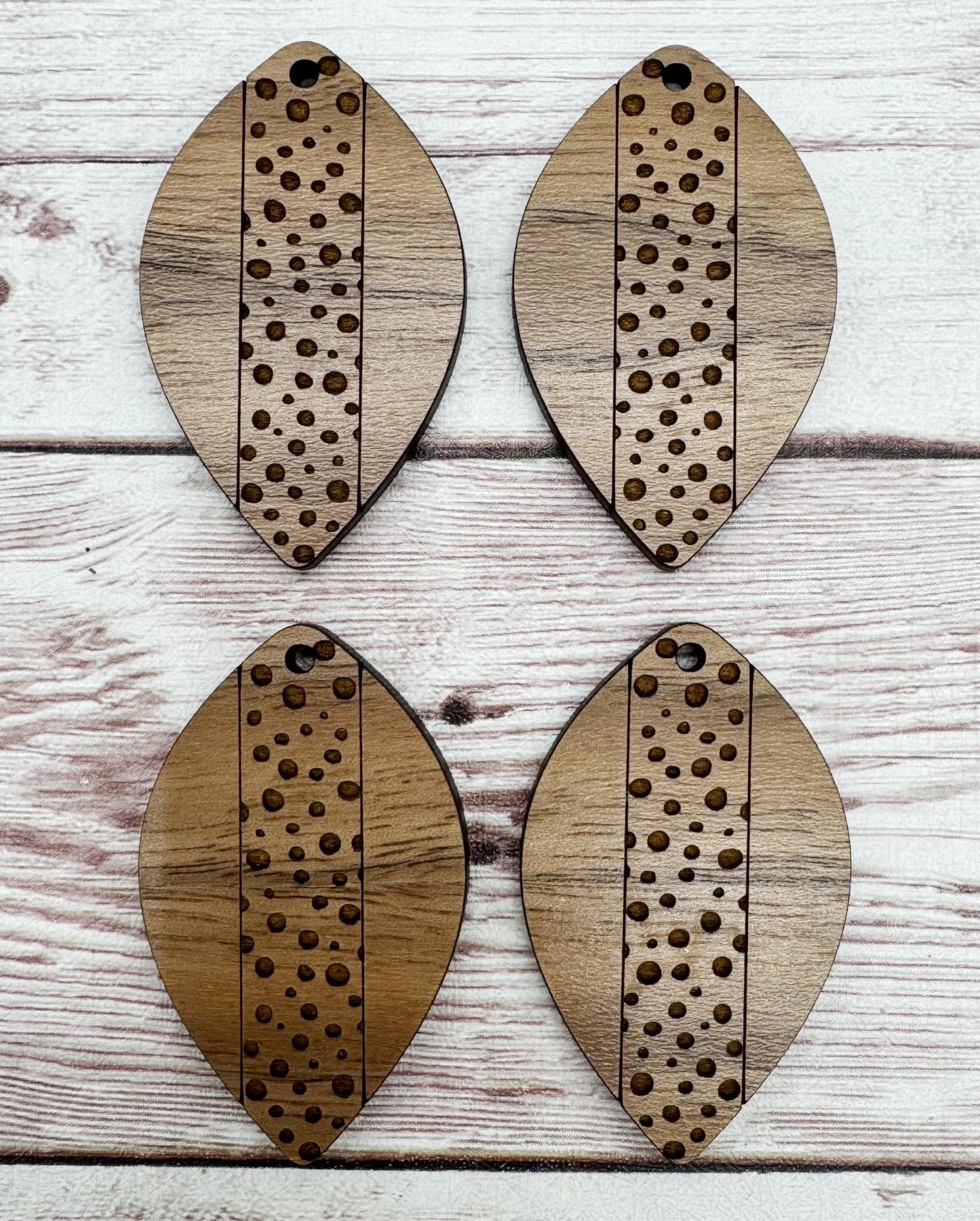 Wood Engraved Boho Teardrop Earring Blanks, Finished Walnut Blank, DIY Jewelry Making