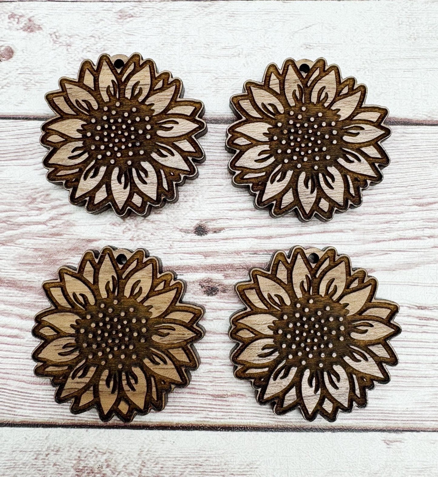 Wood Engraved Sunflower Earring Blanks, Finished Walnut Blank, DIY Jewelry Making