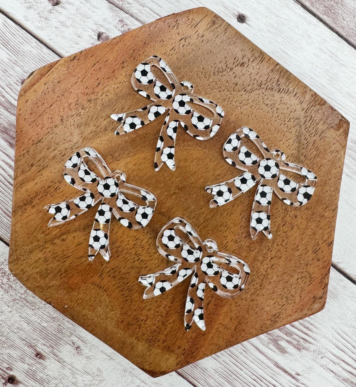 Set of 2 Soccer Print Acrylic Bow Sports Earring Blanks DIY Jewelry Making