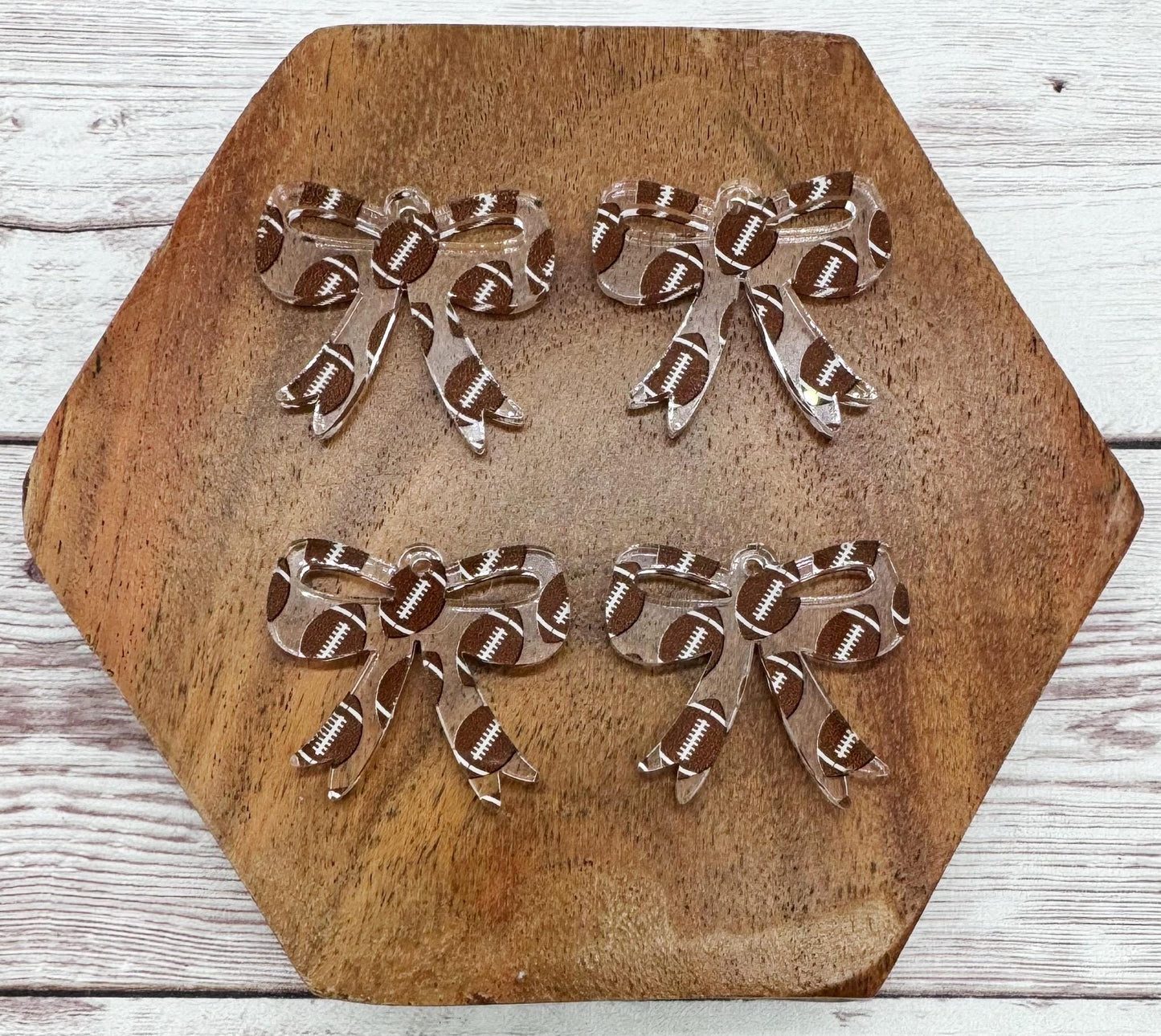 Set of 2 Football Print Acrylic Bow Sports Earring Blanks DIY Jewelry Making