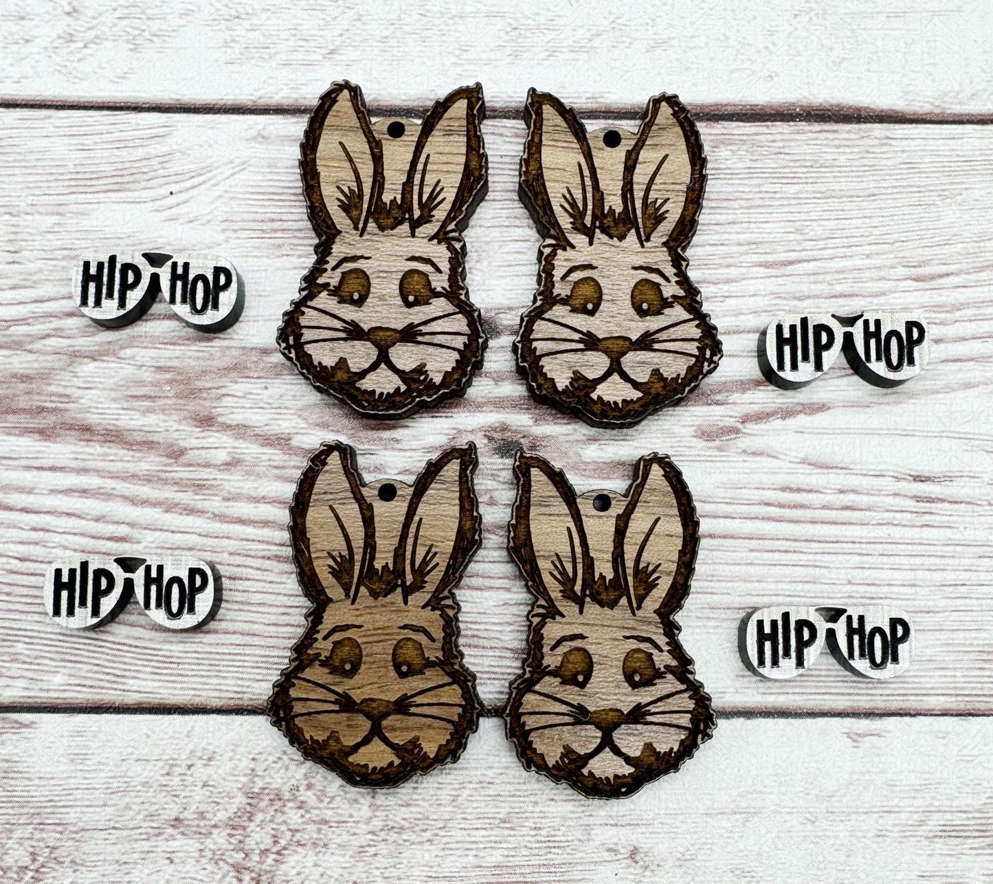 Engraved Easter Bunny with Glasses Spring Earring Blanks, DIY Jewelry Making