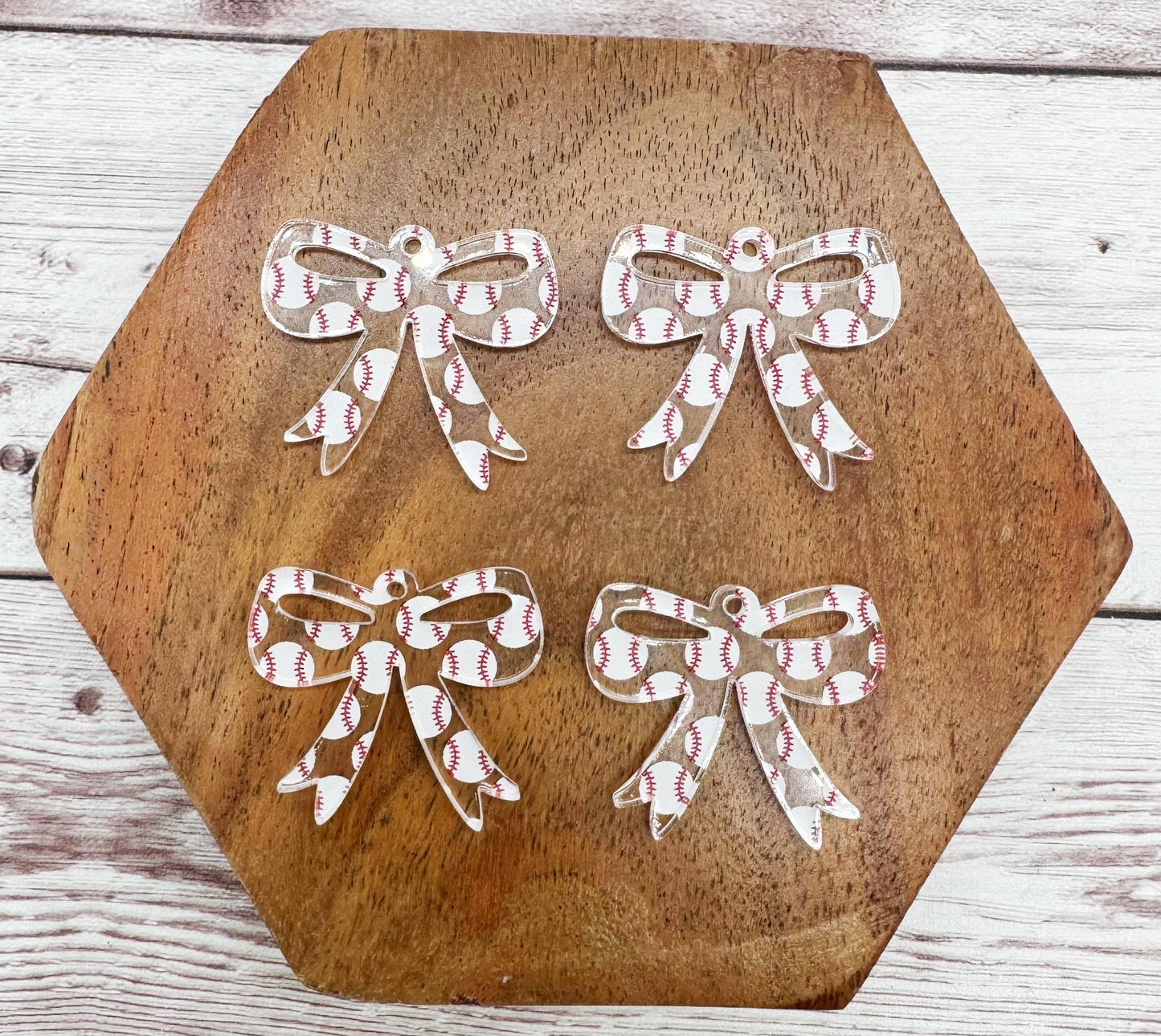 Set of 2 Baseball Print Acrylic Bow Sports Earring Blanks DIY Jewelry Making