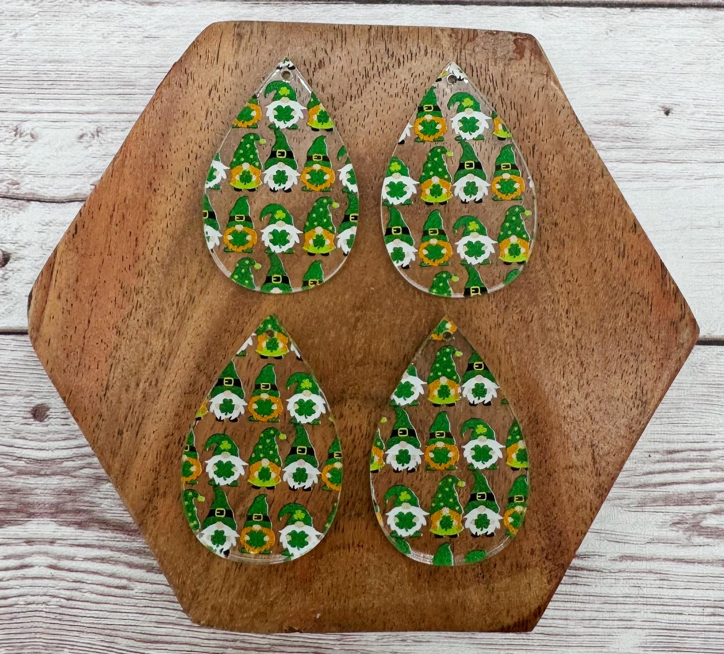 Patterned St. Patrick’s Day Gnome Print Acrylic Teardrop Earring Blanks, DIY Jewelry Making