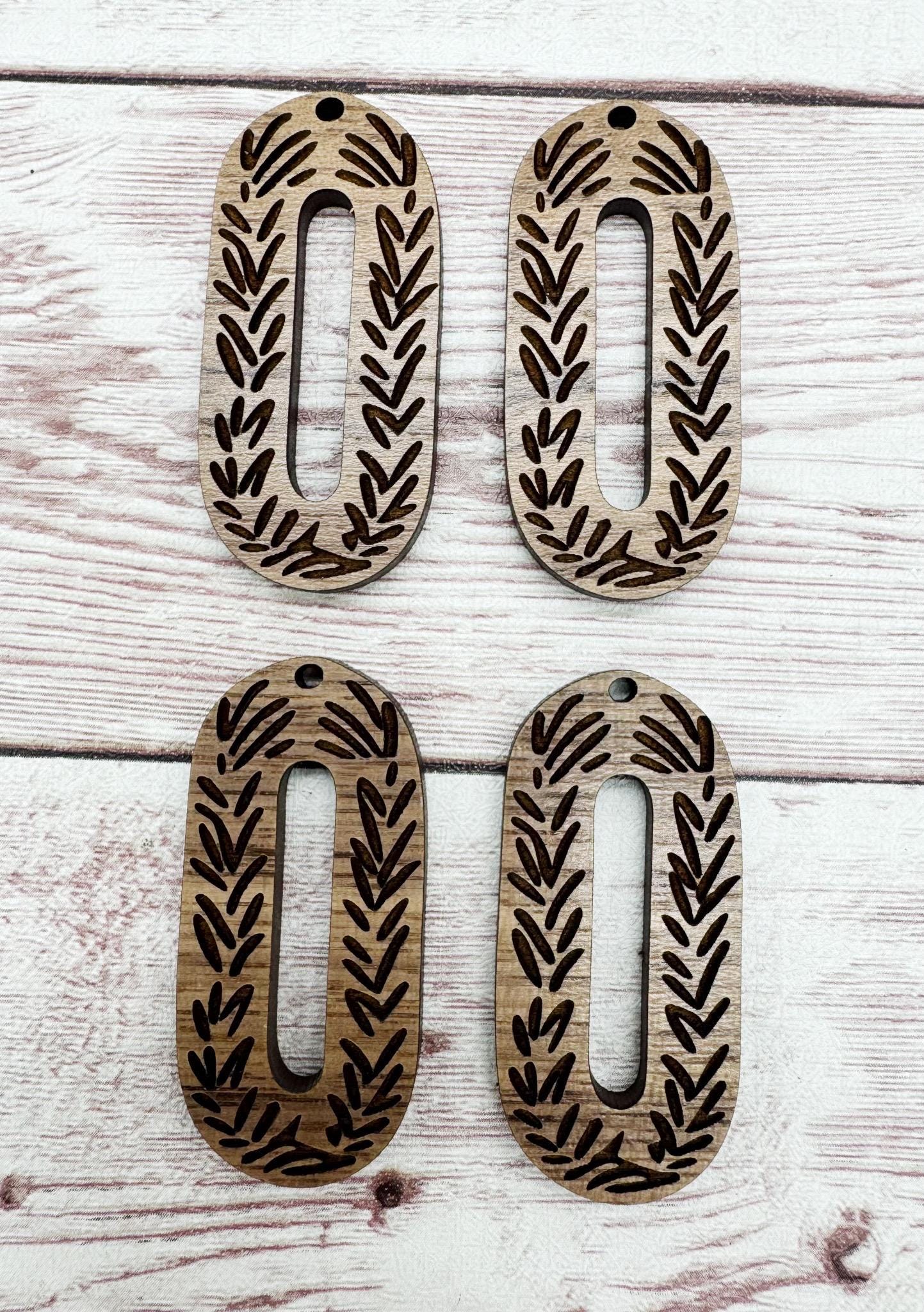 Wood Oval Engraved Rosemary Earring Blanks, Finished Walnut Blank, DIY Jewelry Making