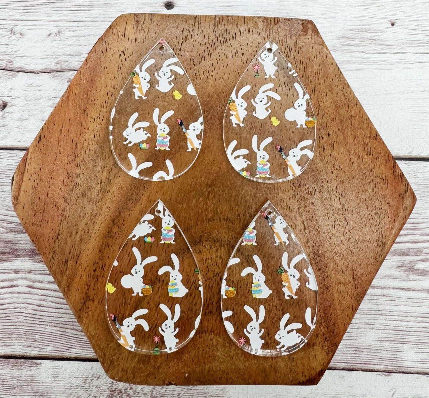 Patterned Cute Bunny Rabbit Easter Teardrop Acrylic Earring Blanks, DIY Jewelry Making