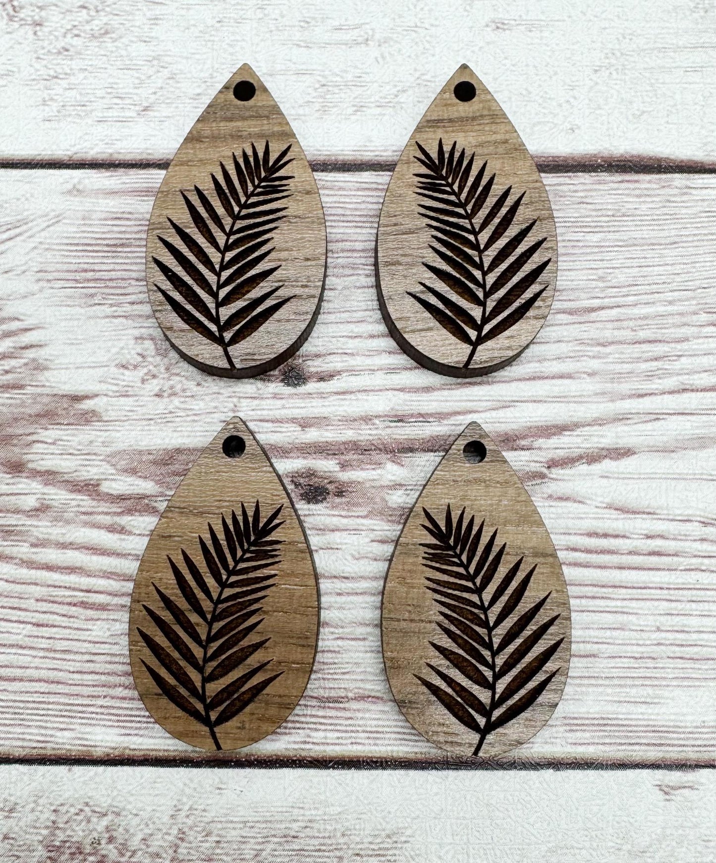 Engraved Fern Teardrop Set of 2 Pair, Walnut Earring Blanks, DIY Jewelry Making
