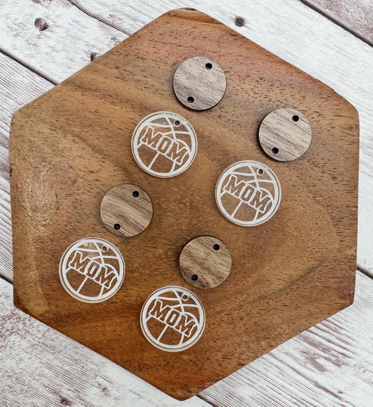 Engraved Basketball Mom Acrylic and Wood Connector Set, DIY Jewelry Making